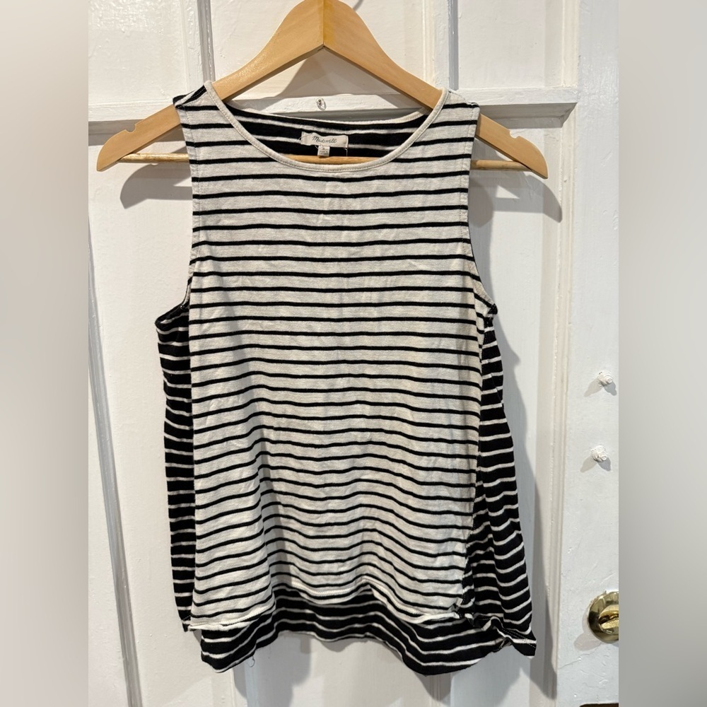 Madewell Black and White Striped Tank Top